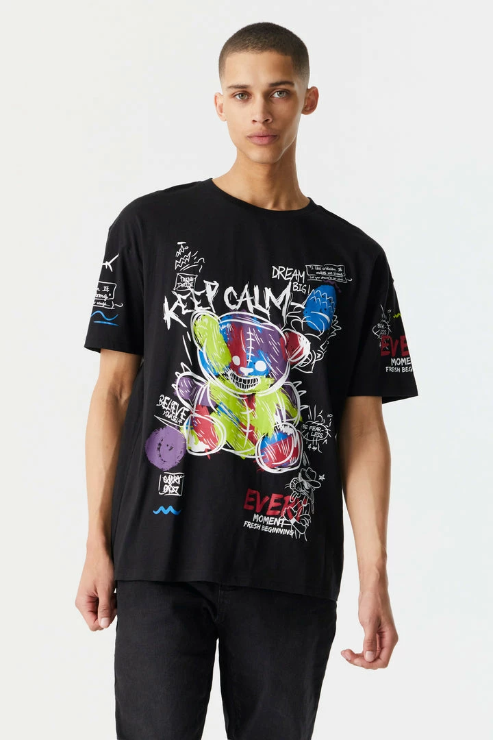 Mens Keep Calm Graffiti Bear Graphic Boxy T-Shirt Online Exclusive 1 Mens Keep Calm Graffiti Bear Graphic Boxy T-Shirt Online Exclusive