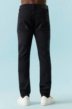 Mens Distressed Black Wash Skinny Jean Bottoms