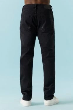Mens Distressed Black Wash Slim Jean