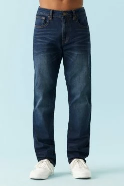 Mens Distressed Dark Wash Slim Jean Bottoms