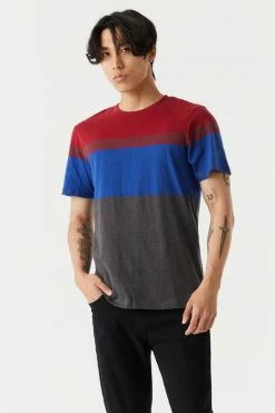 Mens Tops Colour Block Striped T-Shirt
