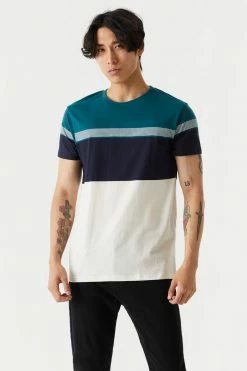 Mens Tops Colour Block Striped T-Shirt
