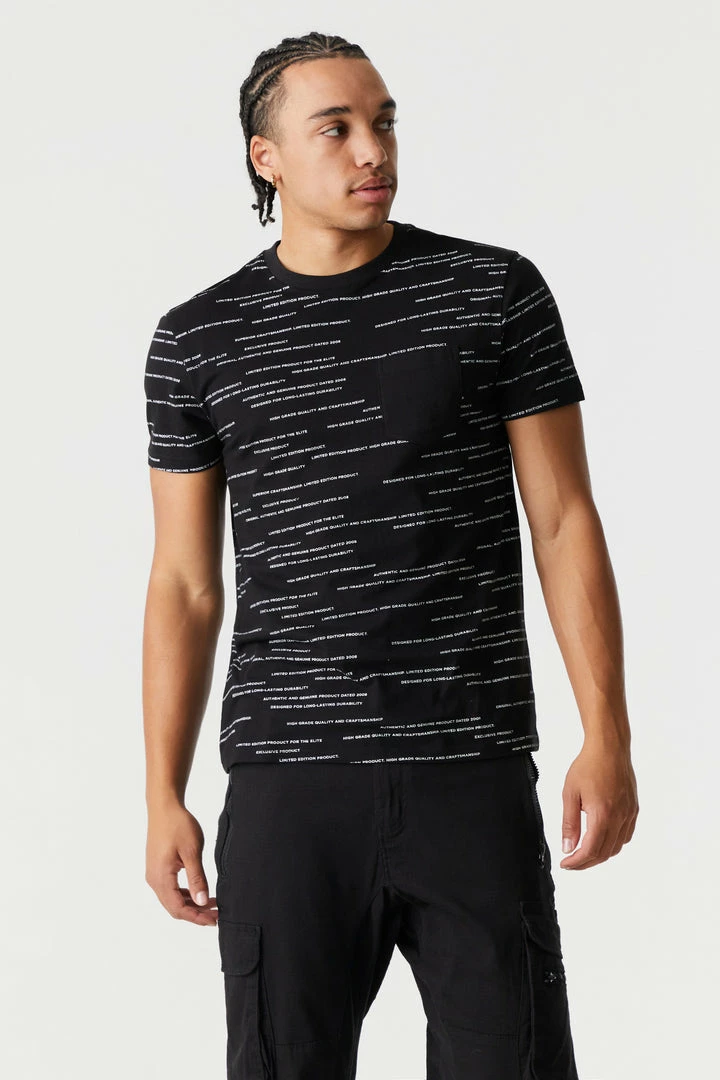 Mens Tops Script Print Contrast Pocket T-Shirt 1 Mens Tops Script Print Contrast Pocket T-Shirt
