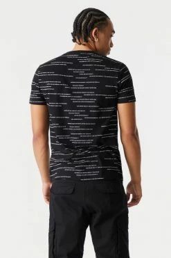 Mens Tops Script Print Contrast Pocket T-Shirt
