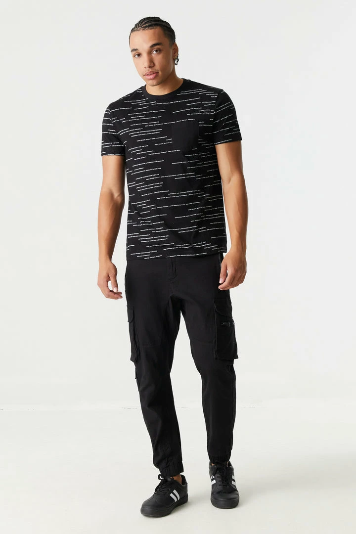 Mens Tops Script Print Contrast Pocket T-Shirt 3 Mens Tops Script Print Contrast Pocket T-Shirt