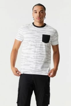 Mens Tops Script Print Contrast Pocket T-Shirt 9 Mens Tops Script Print Contrast Pocket T-Shirt