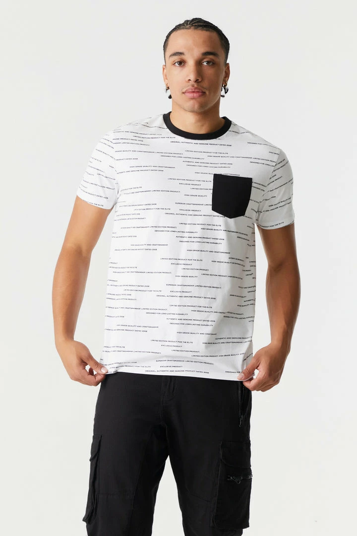 Mens Tops Script Print Contrast Pocket T-Shirt 4 Mens Tops Script Print Contrast Pocket T-Shirt