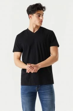 Mens Everyday Heather Knit V-Neck T-Shirt Tops