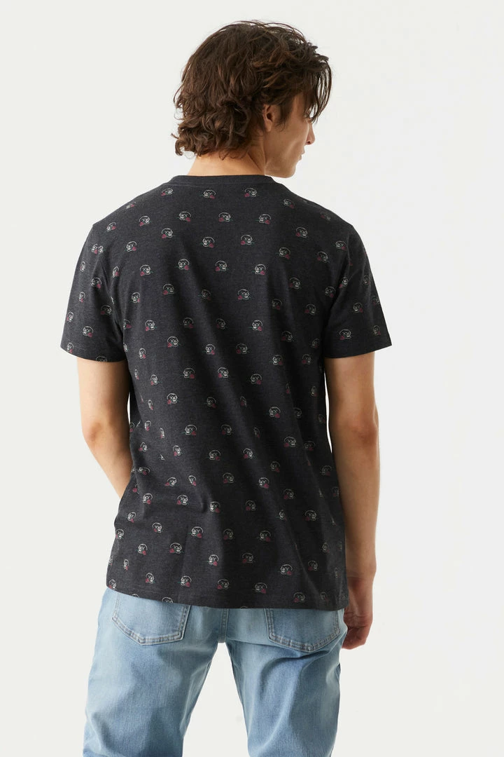 Mens Tops Ditsy Skull And Rose Print Crew Neck T-Shirt 2 Mens Tops Ditsy Skull And Rose Print Crew Neck T-Shirt