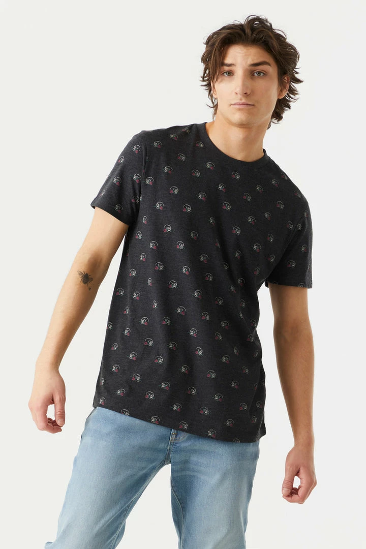 Mens Tops Ditsy Skull And Rose Print Crew Neck T-Shirt 1 Mens Tops Ditsy Skull And Rose Print Crew Neck T-Shirt