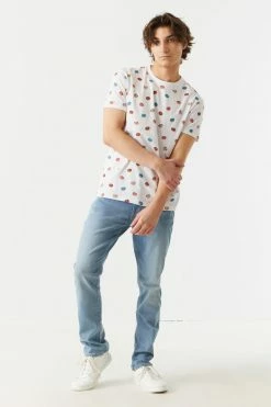 Mens Tops Ditsy Donut Print Crew Neck T-Shirt 6 Mens Tops Ditsy Donut Print Crew Neck T-Shirt