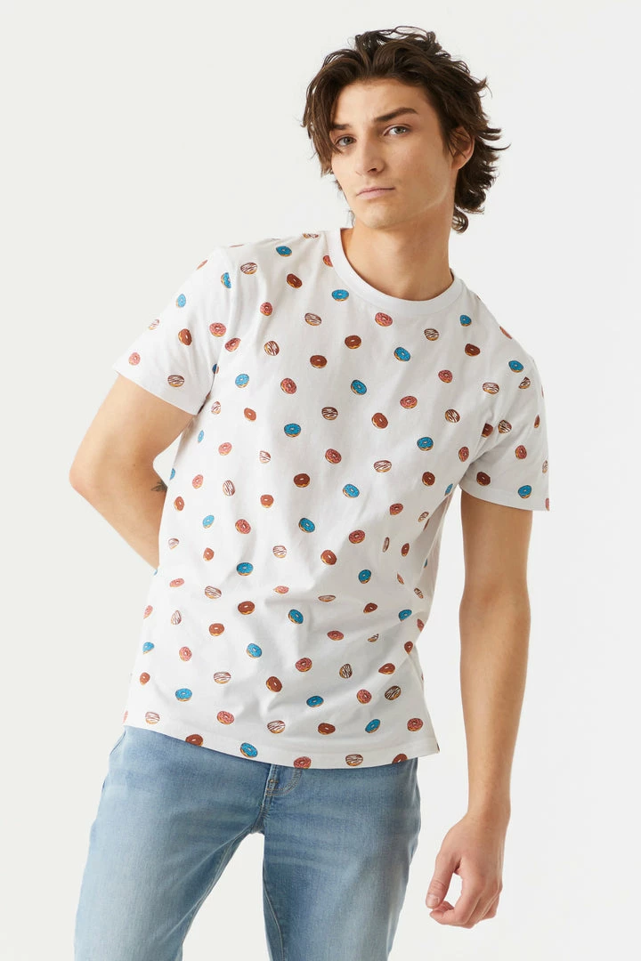 Mens Tops Ditsy Donut Print Crew Neck T-Shirt 1 Mens Tops Ditsy Donut Print Crew Neck T-Shirt