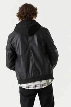 Mens Faux-Leather Zip-Up Bomber Jacket Online Exclusive