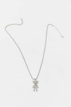 Mens Rhinestone Teddy Bear Pendant Necklace