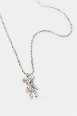 Mens Rhinestone Teddy Bear Pendant Necklace