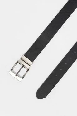 Mens Online Exclusive Faux-Leather Reversible Silver Buckle Belt