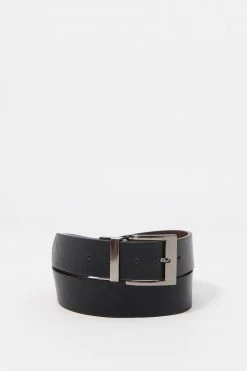 Mens Online Exclusive Faux-Leather Reversible Silver Buckle Belt