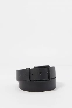 Mens Matte Black Faux-Leather Buckle Belt Online Exclusive