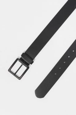 Mens Matte Black Faux-Leather Buckle Belt Online Exclusive