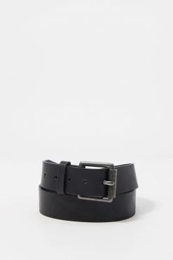 Mens Casual Black Faux-Leather Buckle Belt