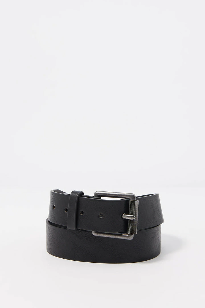 Mens Casual Black Faux-Leather Buckle Belt 1 Mens Casual Black Faux-Leather Buckle Belt