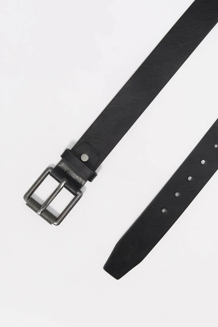Mens Casual Black Faux-Leather Buckle Belt 2 Mens Casual Black Faux-Leather Buckle Belt