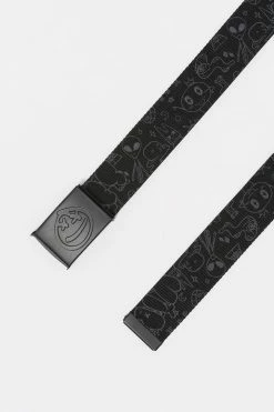Mens Online Exclusive Doodles Print Smiley Graphic Buckle Canvas Belt