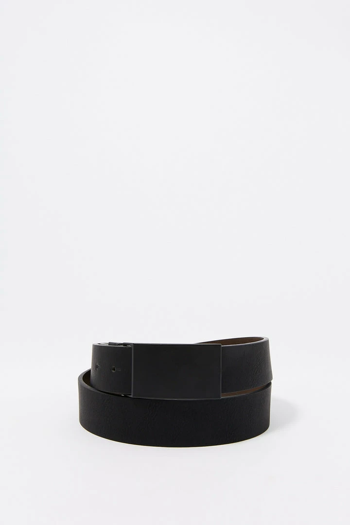 Mens Basic Faux-Leather Matte Buckle Belt 1 Mens Basic Faux-Leather Matte Buckle Belt