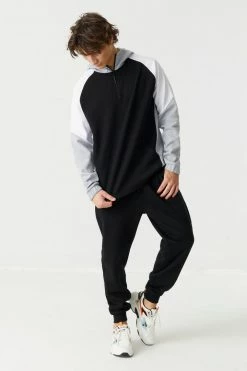 Mens Tops Colour Block Half Zip Hoodie