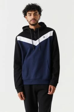 Mens Colour Block Quarter Zip Fleece Hoodie