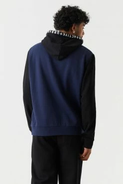 Mens Colour Block Quarter Zip Fleece Hoodie