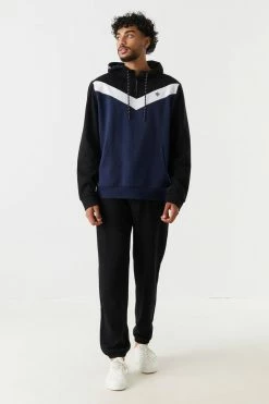 Mens Colour Block Quarter Zip Fleece Hoodie