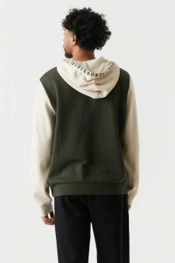 Mens Colour Block Quarter Zip Fleece Hoodie