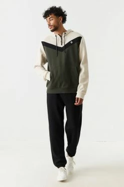 Mens Colour Block Quarter Zip Fleece Hoodie