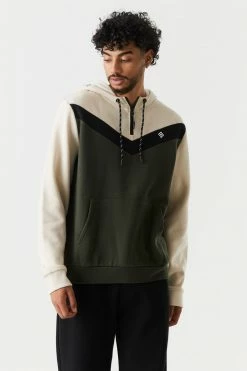 Mens Colour Block Quarter Zip Fleece Hoodie