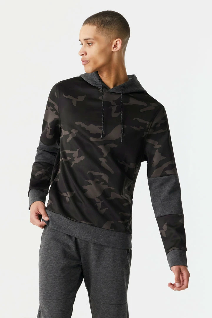 Mens Tops Camo Print Colour Block Tech Fleece Popover Hoodie 1 Mens Tops Camo Print Colour Block Tech Fleece Popover Hoodie