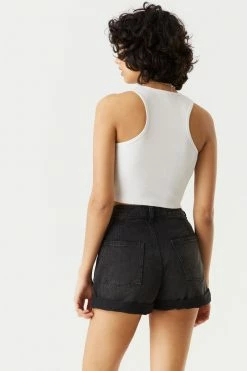 Stitches Ladies Denim Shorts Black Denim Pleated Mom Short