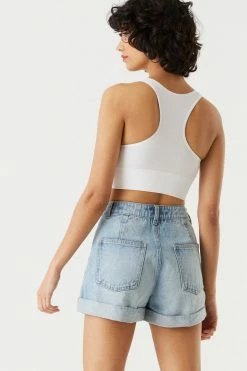 Stitches Ladies Refuge Jeans Refuge Light Wash Pleated Denim Mom Short