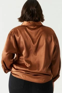 Stitches Ladies Plus Size Self-Tie Satin Blouse