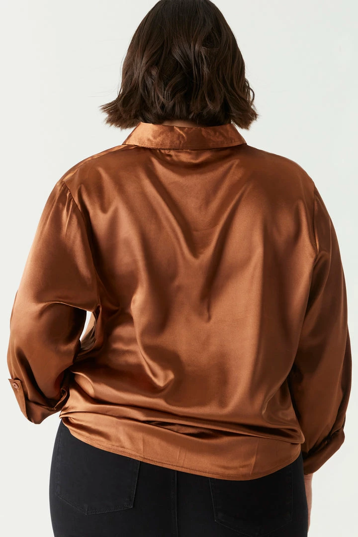 Stitches Ladies Plus Size Self-Tie Satin Blouse 2 Stitches Ladies Plus Size Self-Tie Satin Blouse