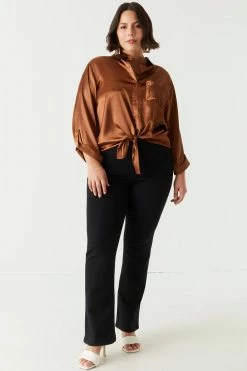 Stitches Ladies Plus Size Self-Tie Satin Blouse 8 Stitches Ladies Plus Size Self-Tie Satin Blouse