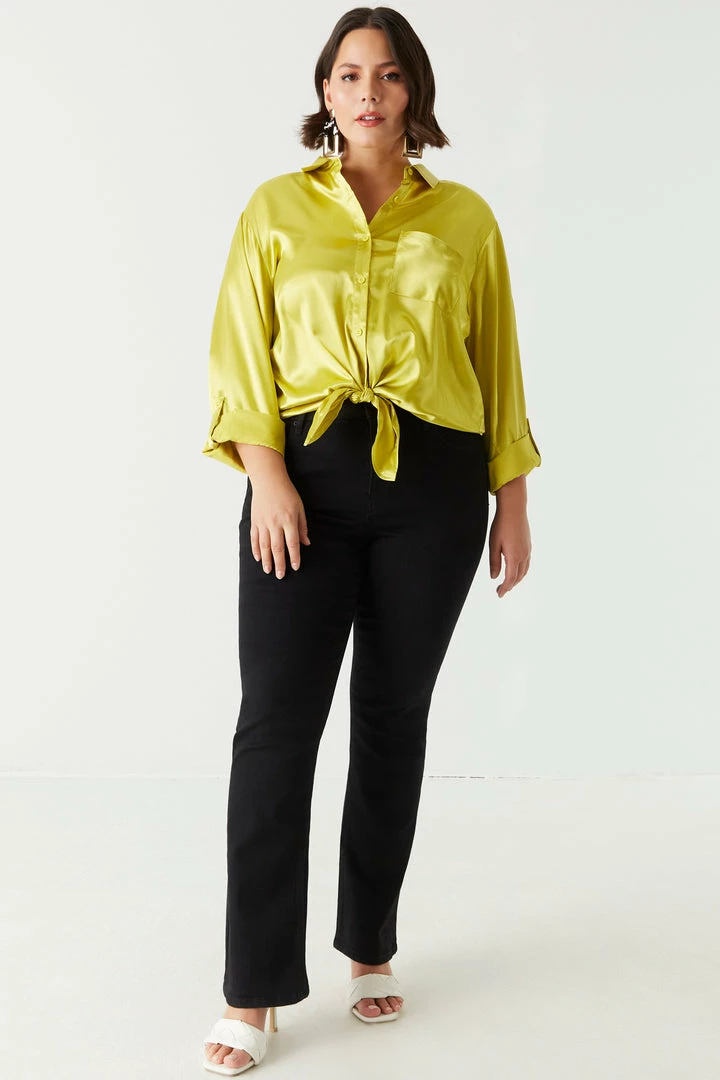 Stitches Ladies Plus Size Self-Tie Satin Blouse 6 Stitches Ladies Plus Size Self-Tie Satin Blouse