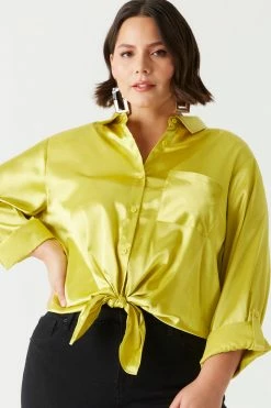 Stitches Ladies Plus Size Self-Tie Satin Blouse 9 Stitches Ladies Plus Size Self-Tie Satin Blouse