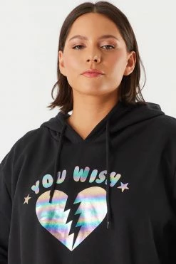 Urban Ladies Plus Plus Size Graphic You Wish Boyfriend Hoodie Tops