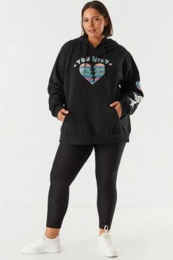 Urban Ladies Plus Plus Size Graphic You Wish Boyfriend Hoodie Tops
