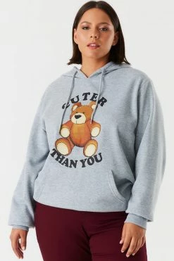 Urban Ladies Plus Plus Size Graphic Boyfriend Hoodie Tops