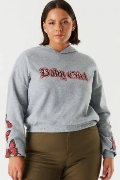 Stitches Ladies Tops Plus Size Baby Girl Graphic Cinched Hem Fleece Hoodie