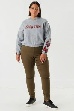 Stitches Ladies Tops Plus Size Baby Girl Graphic Cinched Hem Fleece Hoodie