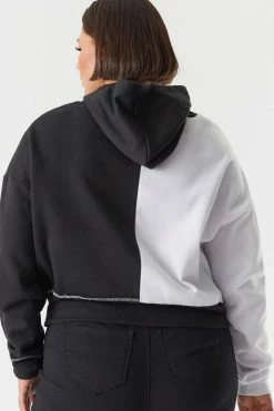 Stitches Ladies Tops Plus Size Fleece Spliced Graphic Cropped Hoodie