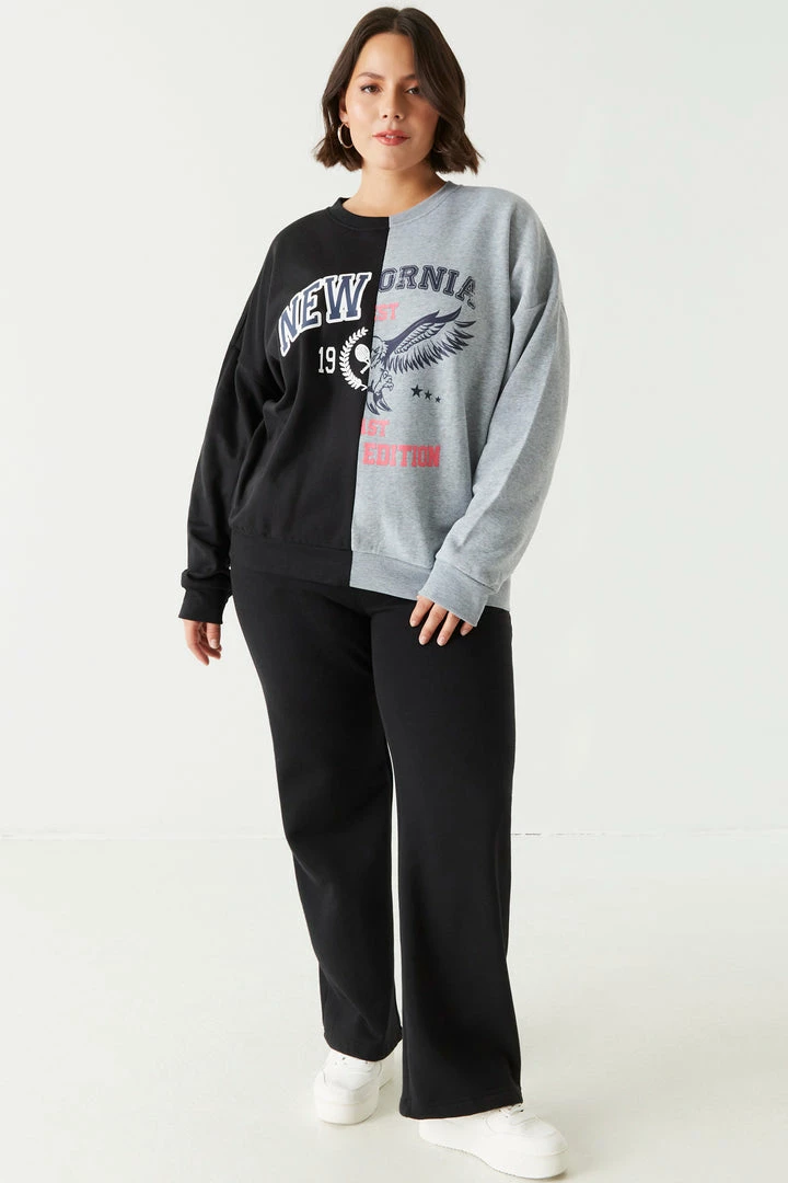 Stitches Ladies Tops Plus Size Cali Graphic Colour Block Sweatshirt 3 Stitches Ladies Tops Plus Size Cali Graphic Colour Block Sweatshirt